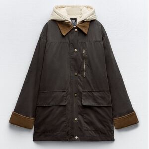Zara two-in-one jacket - olive green corduroy and white